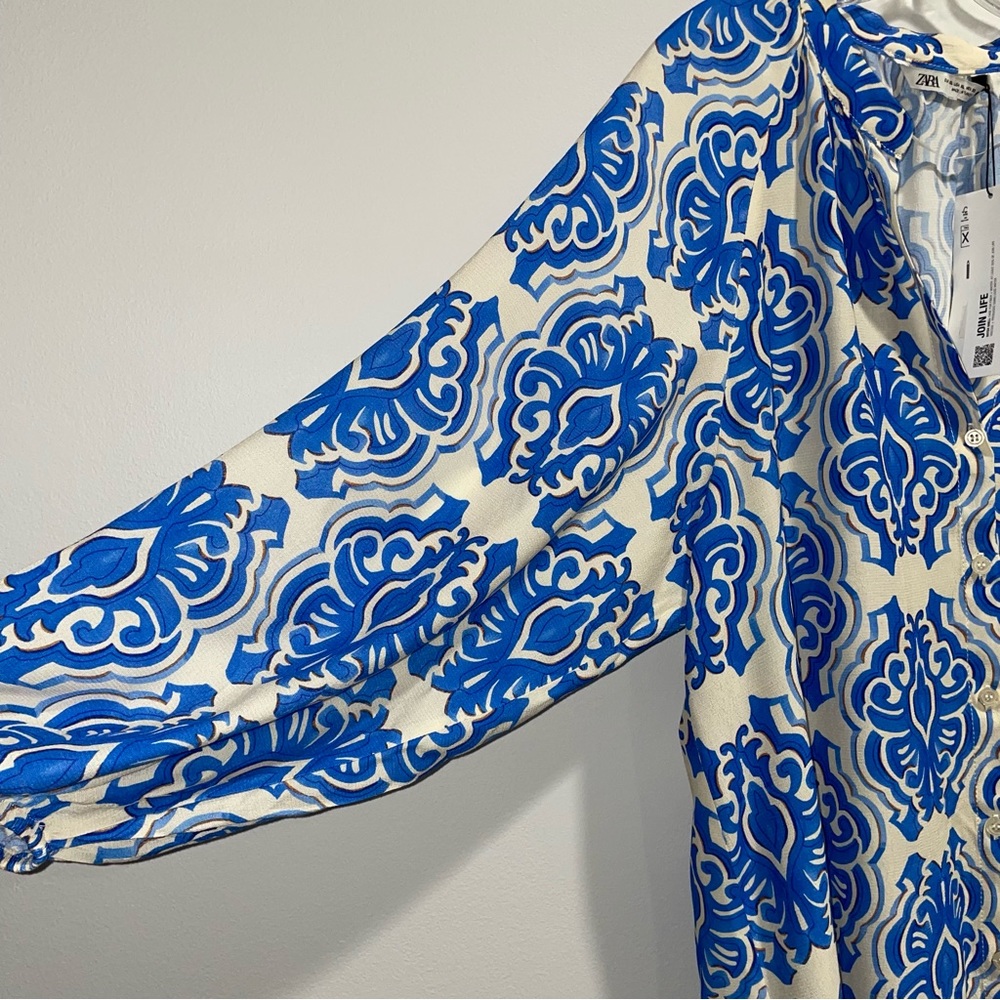 Zara Blue and White Patterned Dress - Picture 8 of 10